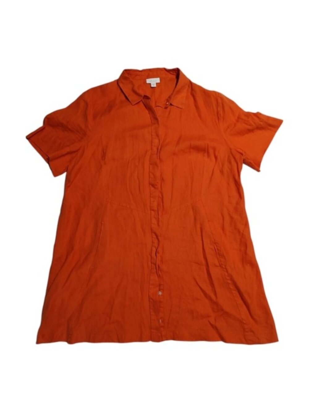 J Jill Love Linen Orange Button Front Tunic Blouse XL Petite Side Pockets